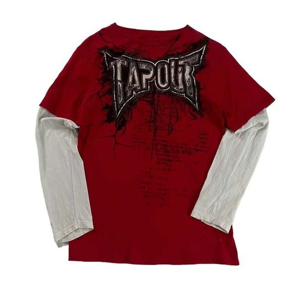 Men's T-Shirts 2000s New American T-shirt Hip Hop Red Round Neck Long Sleeve Couple Casual Gothic Punk Street Top J250208