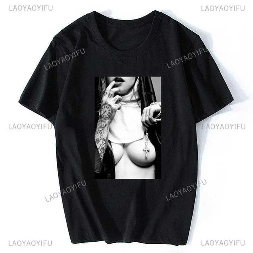 Men's T-Shirts Sexy girl printed Hengtai mens 100% pure cotton religious T-shirt clothing Harajuku Strtwear unisex summer womens top H2