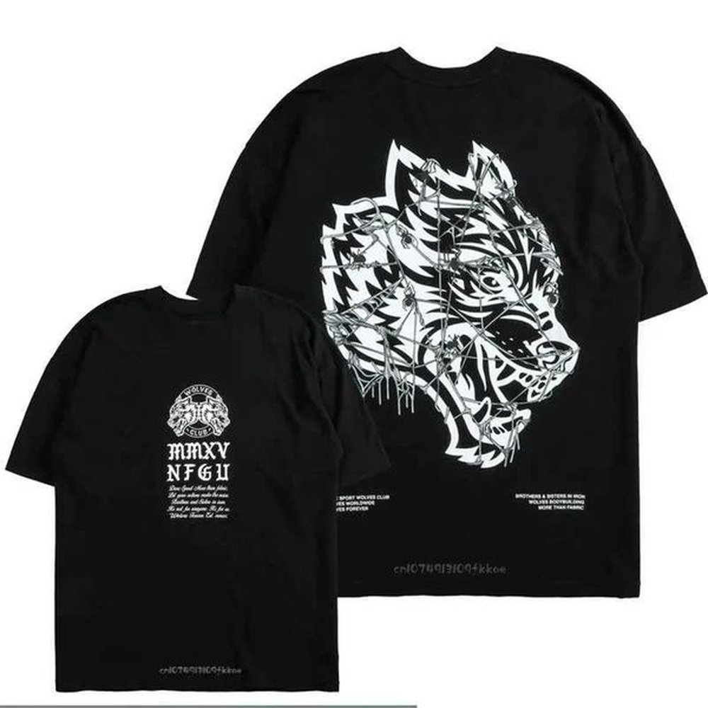 Men's T-Shirts Short sleeved Slve wolf graphic printed T-shirt gym oversized mens top summer fashion crew collar mens T-shirt H241126