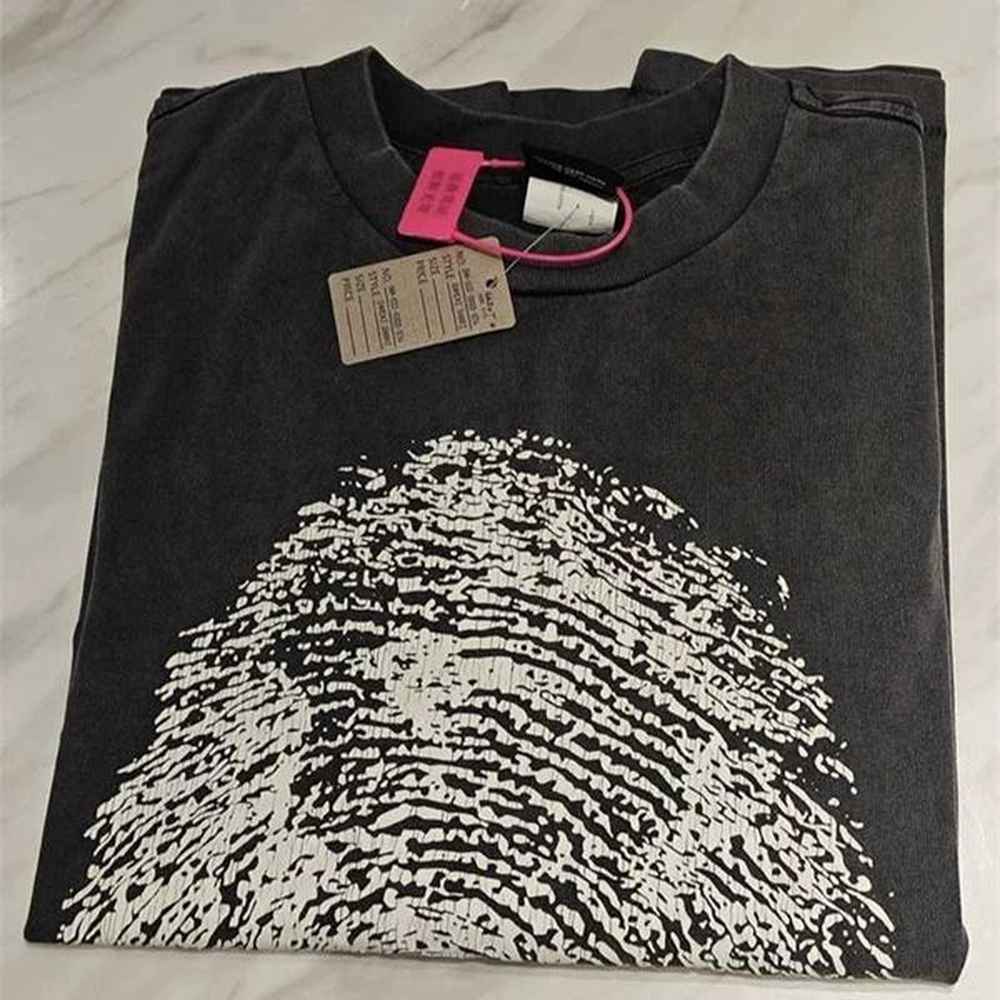 Men's T-Shirts 25ss Blk Washed Saint Miael Casual T-shirt Mens High Quality Cotton Fingerprint Printed T-shirt J250102