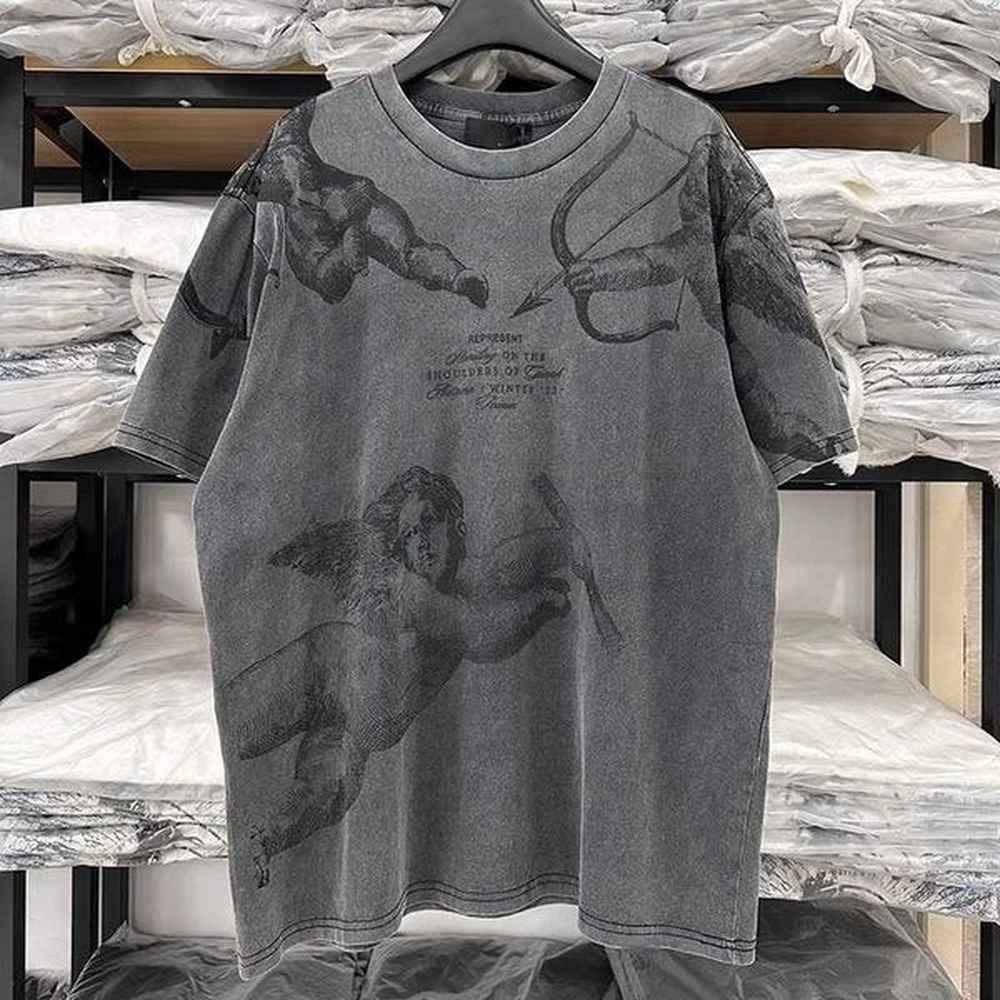 Men's T-Shirts 24SS new streetwear Cupid T-shirt American hip-hop short sleeved summer fashion retro wash casual couple top T-shirt J24