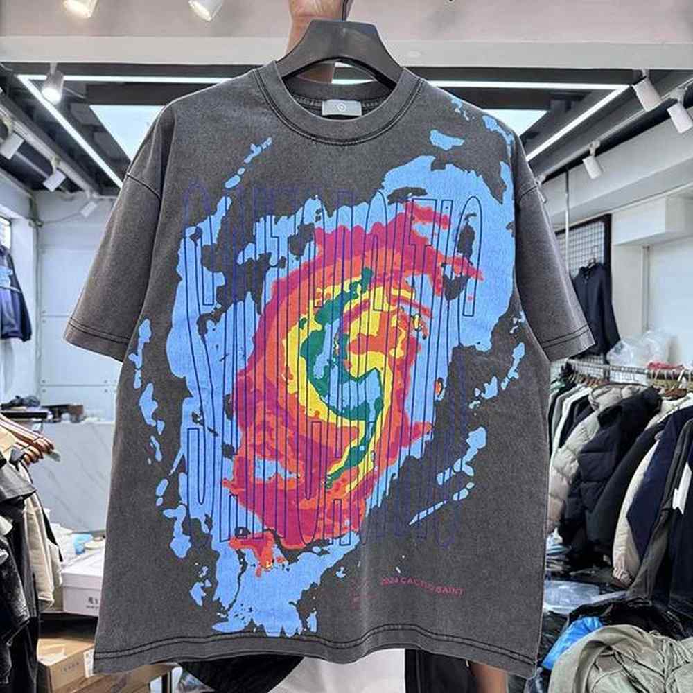 Men's T-Shirts 2025ss Summer Cotton Top Burst Print Vintage Men Women Washed Loose Short Sleeve T-shirt Knit Tees J250208