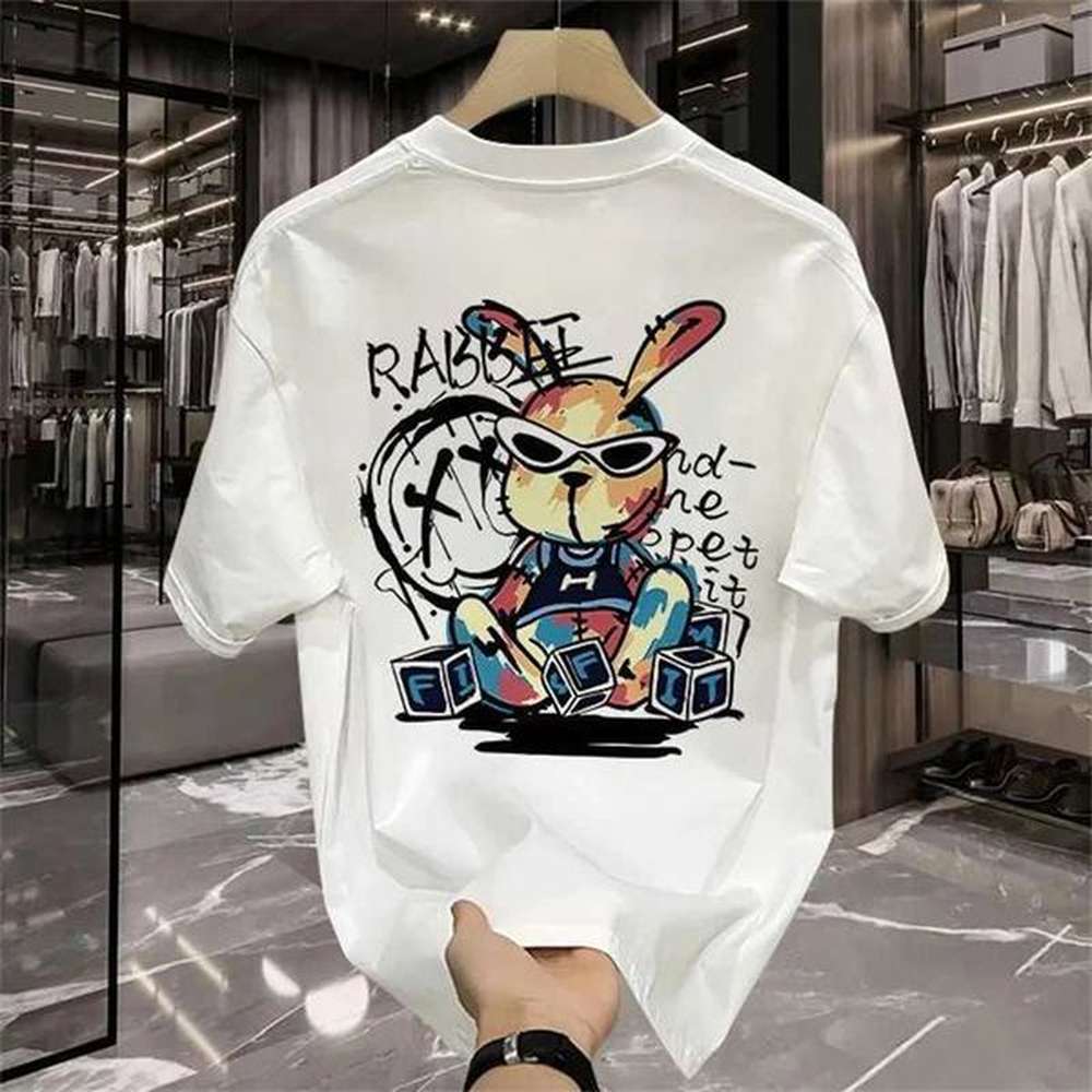 Men's T-Shirts Summer Fashion Rabbit Print Pattern Pure Cotton Mens T-shirt short Sleeved Daily Street Trend Casual Versatile Comfortab