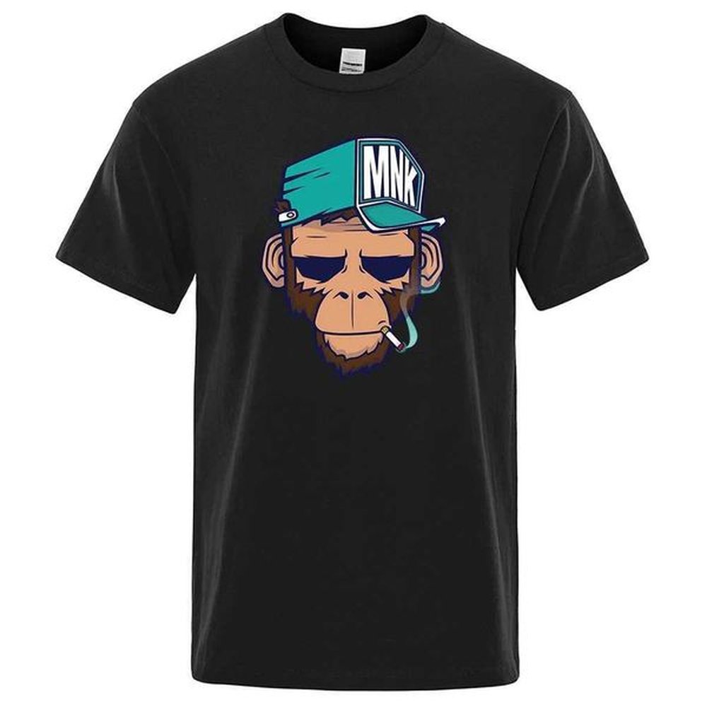 Men's T-Shirts 2024 Summer New Colored Smoking Monkey Cartoon Print Short Sleeve Loose Trendy Mens Casual T-Shirt J240111