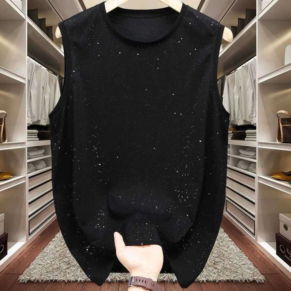 Men's T-Shirts Summer oversized mens sky star tank sleeveless fat man plus size solid color loose bottom J240615