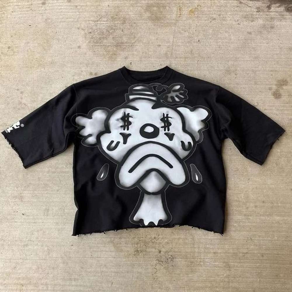 Men's T-Shirts Unisex Clown Graphic 100% Cotton Cropped T-Shirts Men Y2K Summer Short Slves Vintage Oversize Tshirt Strtwear Women Tops