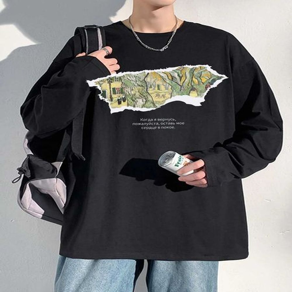Men's T-Shirts Vintage Y2k Mens Long Slve T-shirts Pure Cotton Hip Hop Brand Ts Harajuku Crew Neck Male Clothing Kpop Unisex Tops Y2410