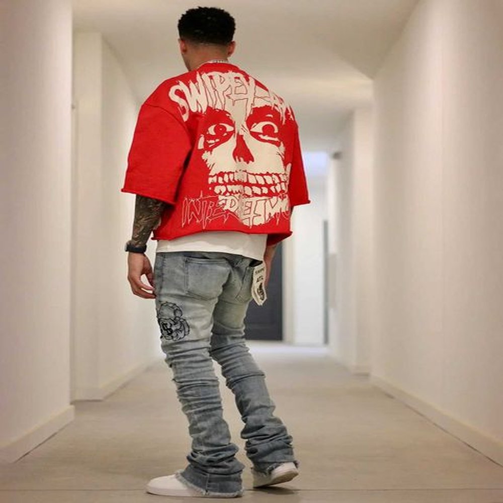 Men's T-Shirts Y2K American Trendy Gothic Skull Printed T-shirt Large Short Sleeve Womens Street Wear Round Neck Couples Top H250111