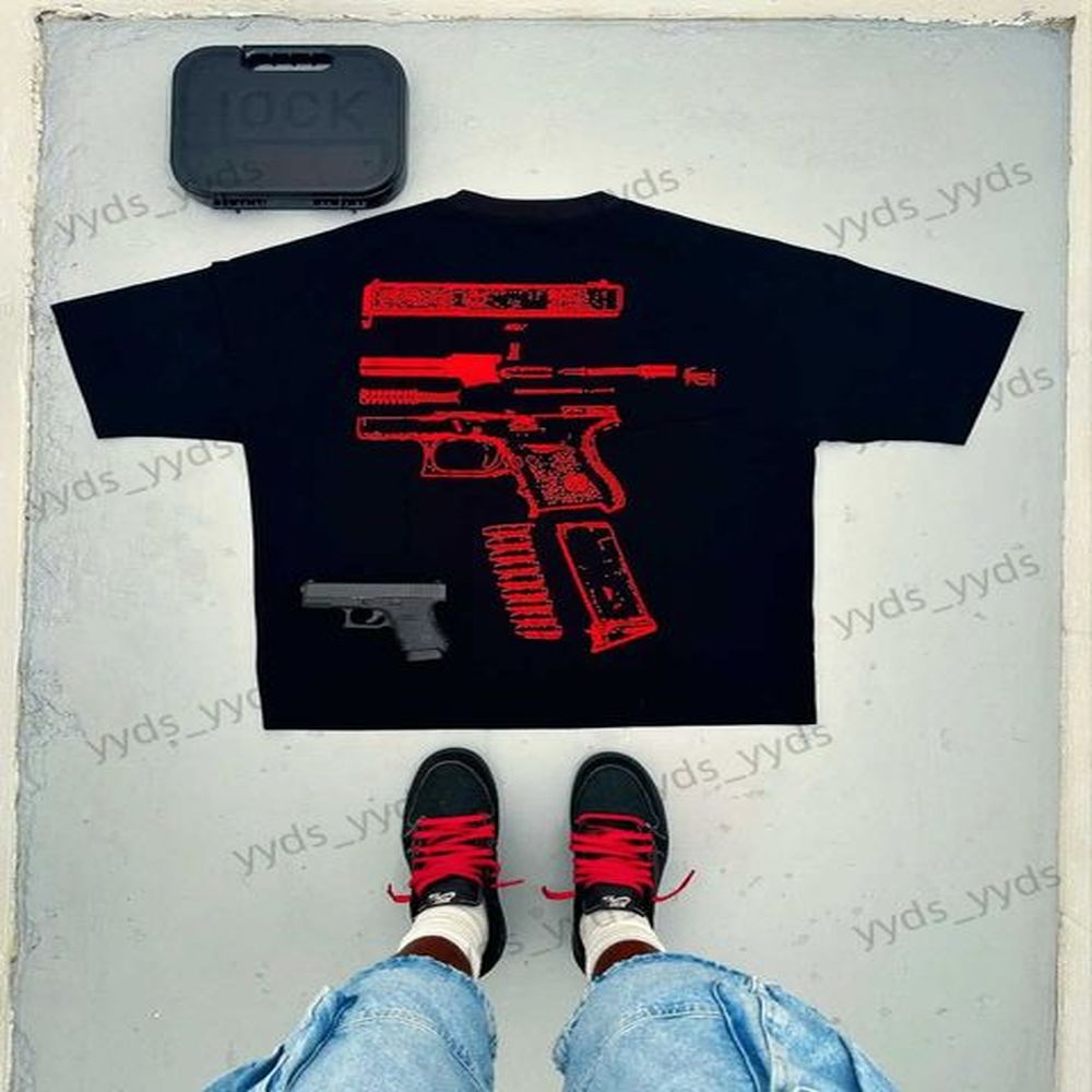 Men's T-Shirts Y2K T Shirt Mens Harajuku Hip Hop in Glock We Trust Graphic Print Round Neck Cotton Oversized TShirt Gothic Short Sleeve