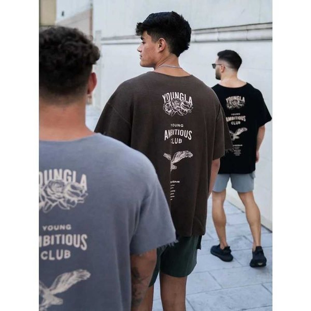 Men's T-Shirts Young La Mens Retro Short Sleeve sports T-shirt oversized loose size sports T-shirt cotton clothing T-shirt 2024 Tnagers