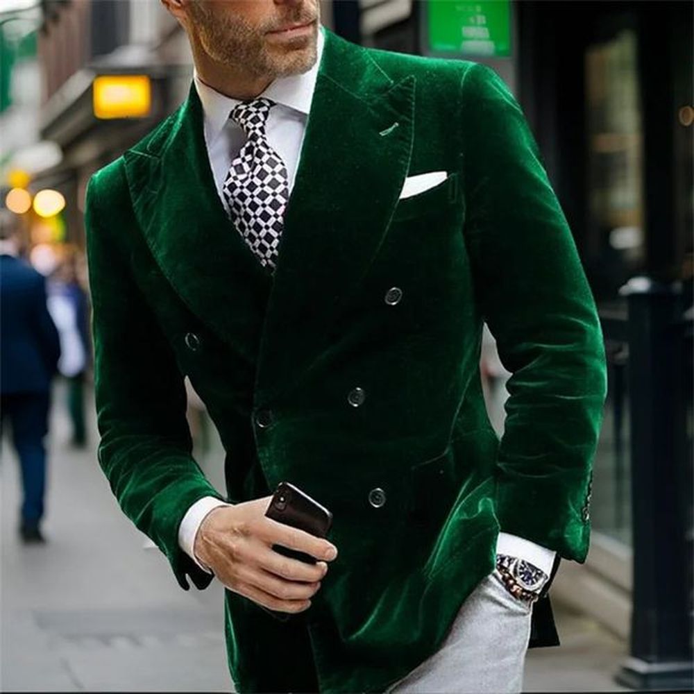 Mens Velvet Blazer for Dinner Italian Style Double Breasted Smoking Jacket Elegant Coat for Wedding Prom Party 2024 250103