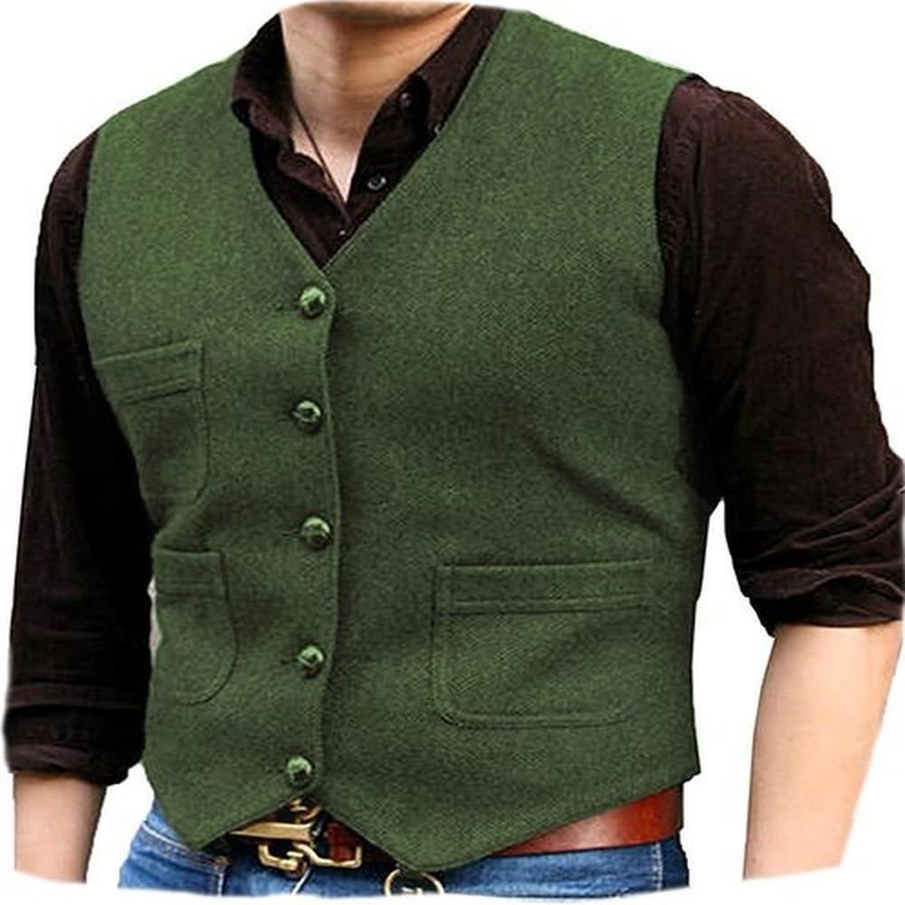 Men's Vests Classic Mens Vests Tweed Suit Business Vest Punk Waistcoat Jacket Brown Black Victorian Style Groomman Clothing For Wedding