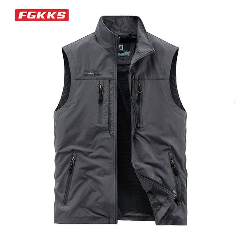 Men's Vests FGKKS Leisure Vest Jacket Solid Color Tooling Style Waistcoat Thin Fishing Hiking Multi Pocket Casual Loose for Men 230719