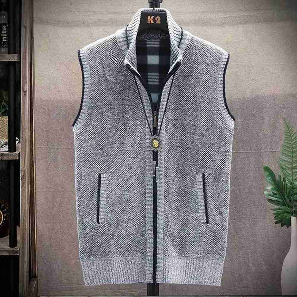 Men's Vests Mens Sweaters Vest Autumn Winter New Solid Warm Zipper Sweatercoat Sweaters Vest Men Casual Knitwear Sleeveless Male Clothi