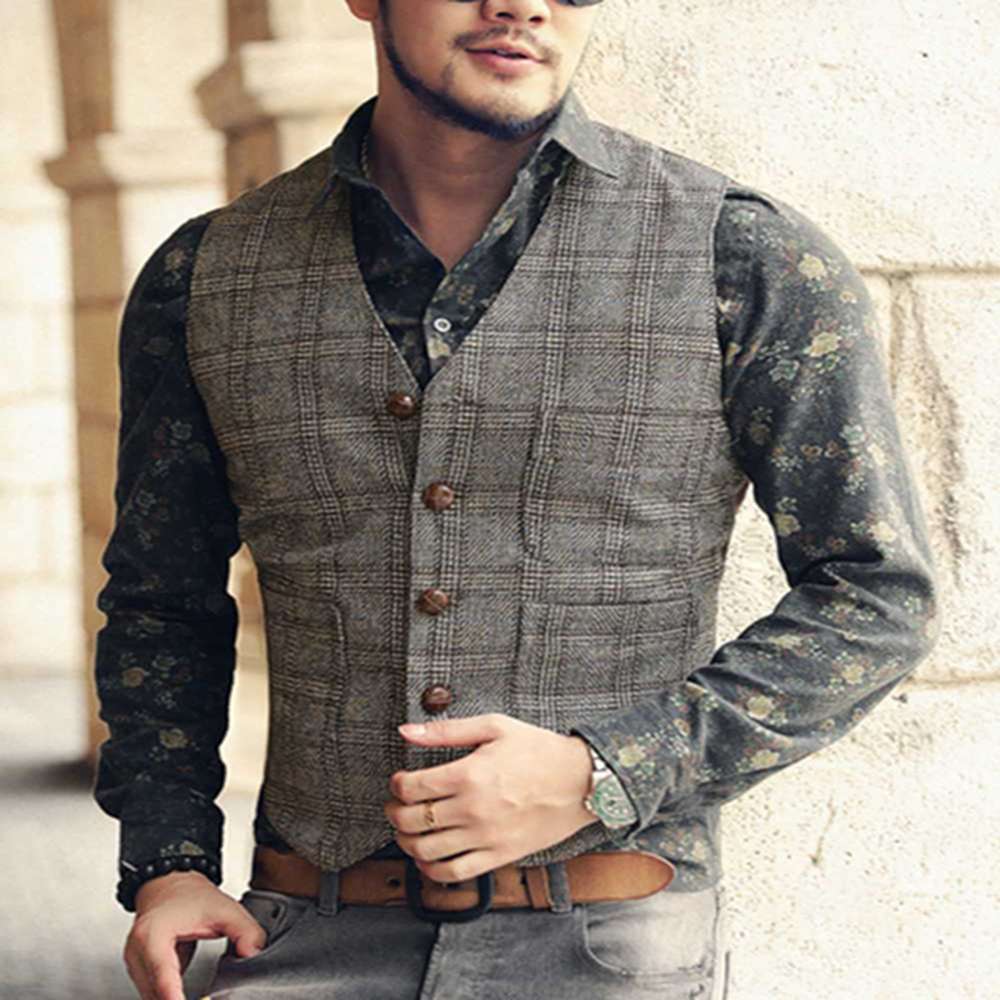 Men's Vests Suit Vest Casual Tweed Slim Fit Notch Lapel British Style Custom Made Waistcoat For Wedding Groomsmen Leisure Business