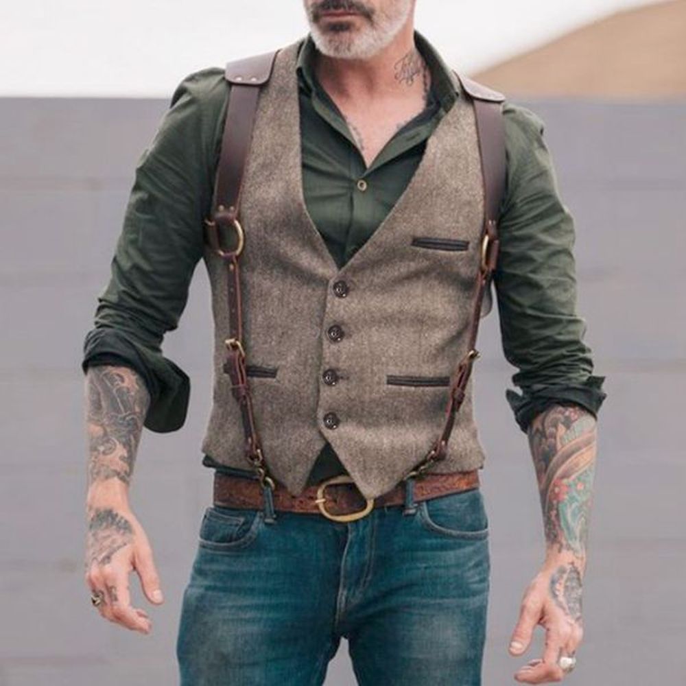 Men's Vests Suit Vest Herringbone V Neck Business Formal Dress Waistcoat for Wedding or Tuxedo 230317