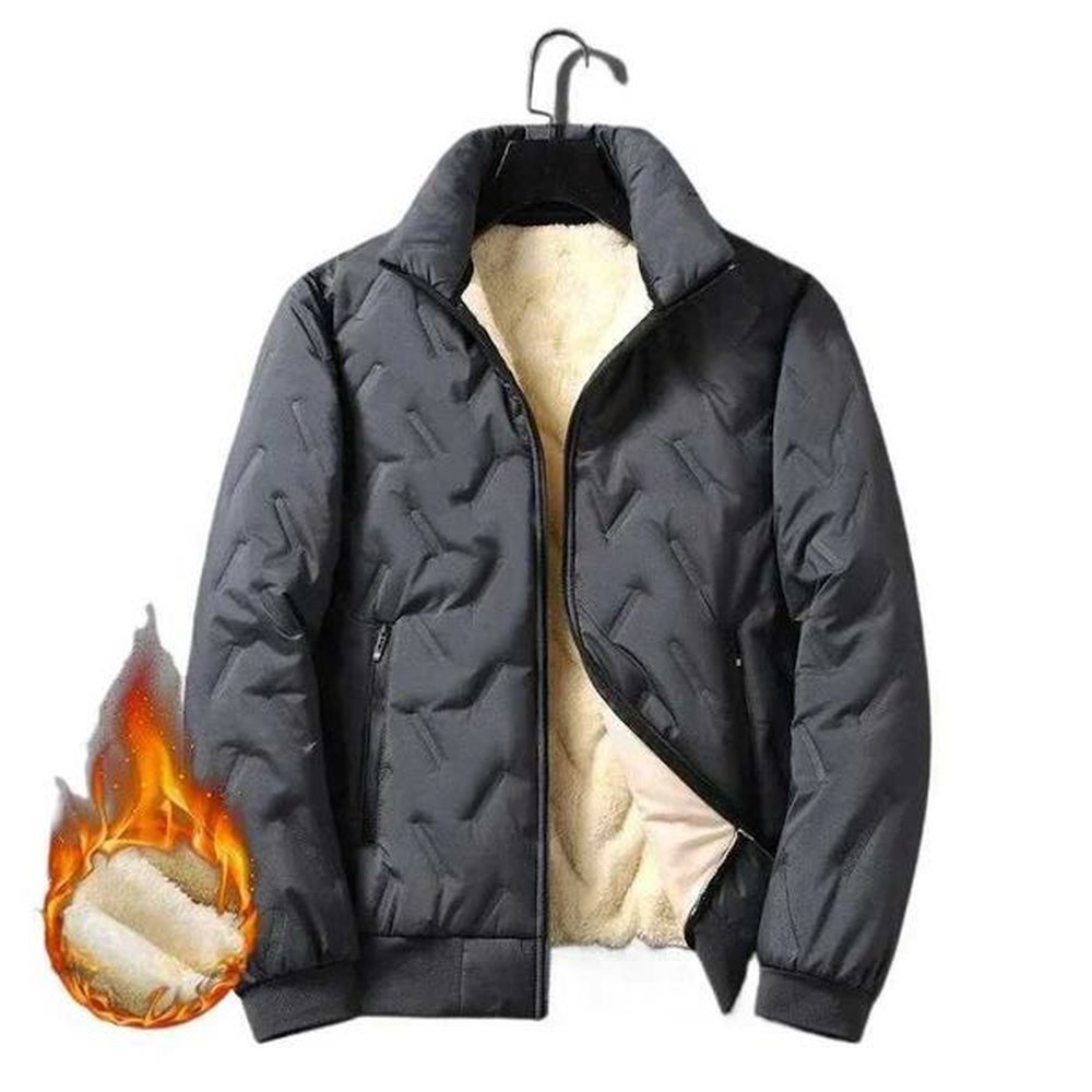 Mens Warm Fleece Lined Quilted Jacket - Rugged Windbreaker with Secure Pockets - Stylish Stand Collar Casual Winter CoatXJ241219