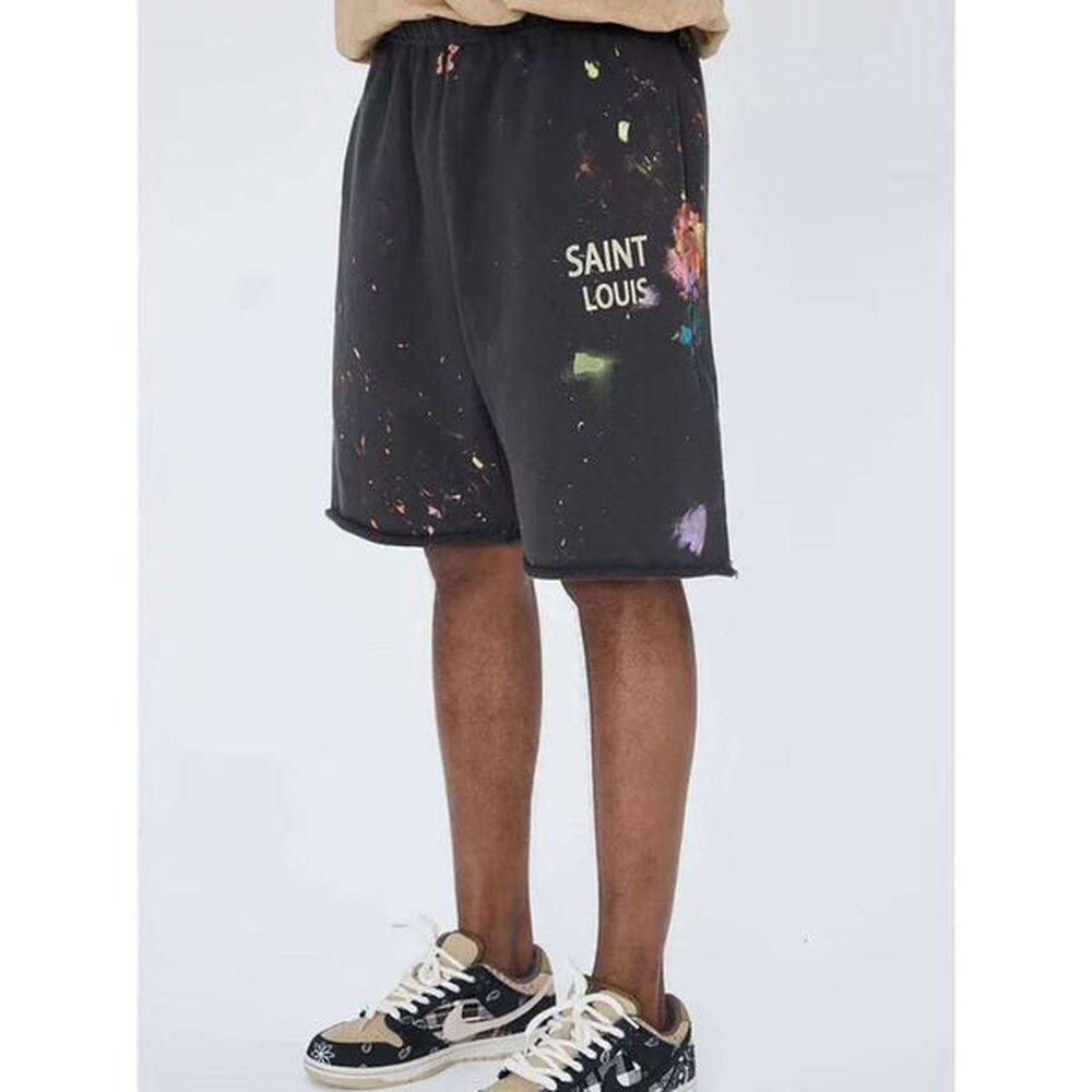 Men's Wear Sweater Mens Shorts Summer Casual Splash-Ink Graffiti Street Fashion Cotton Grey Pants Tassel Design Washed