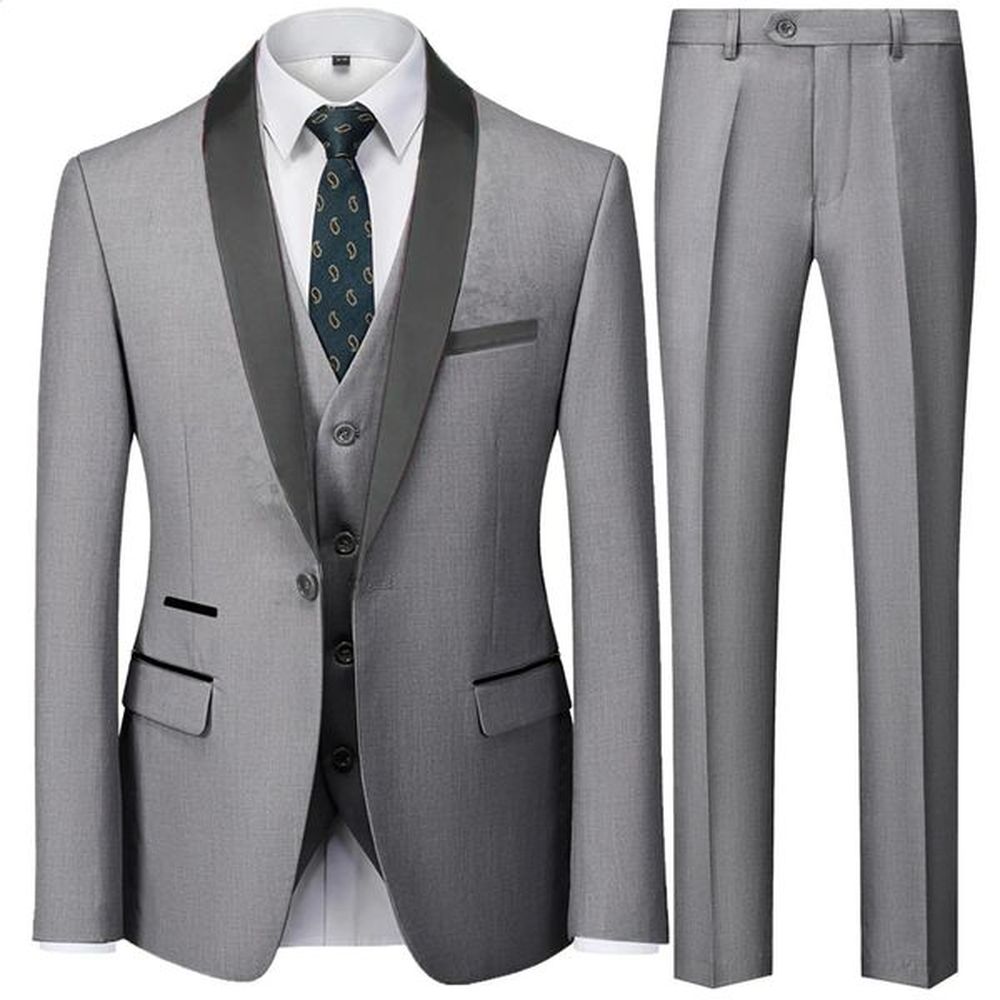 Mens Wedding Color Block Collar Suits Jacket Trousers Waistcoat Male Business Casual Wedding Blazers Coat Vest Pants 3 Pieces Set 241227