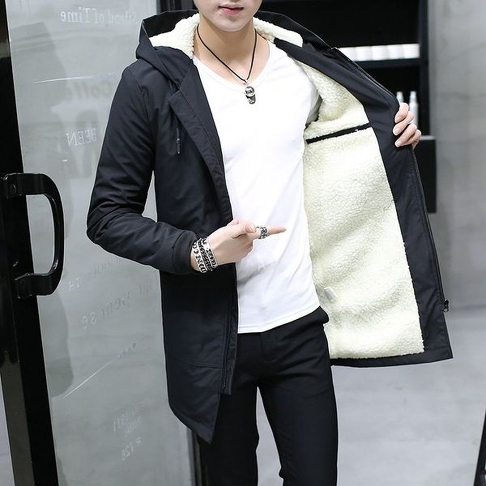 Men's Windbreaker Long Parka Hooded Korean Warm Anorak Coat Male Cotton Male Clothing Fur Fleece Men Winter Jacket 201027