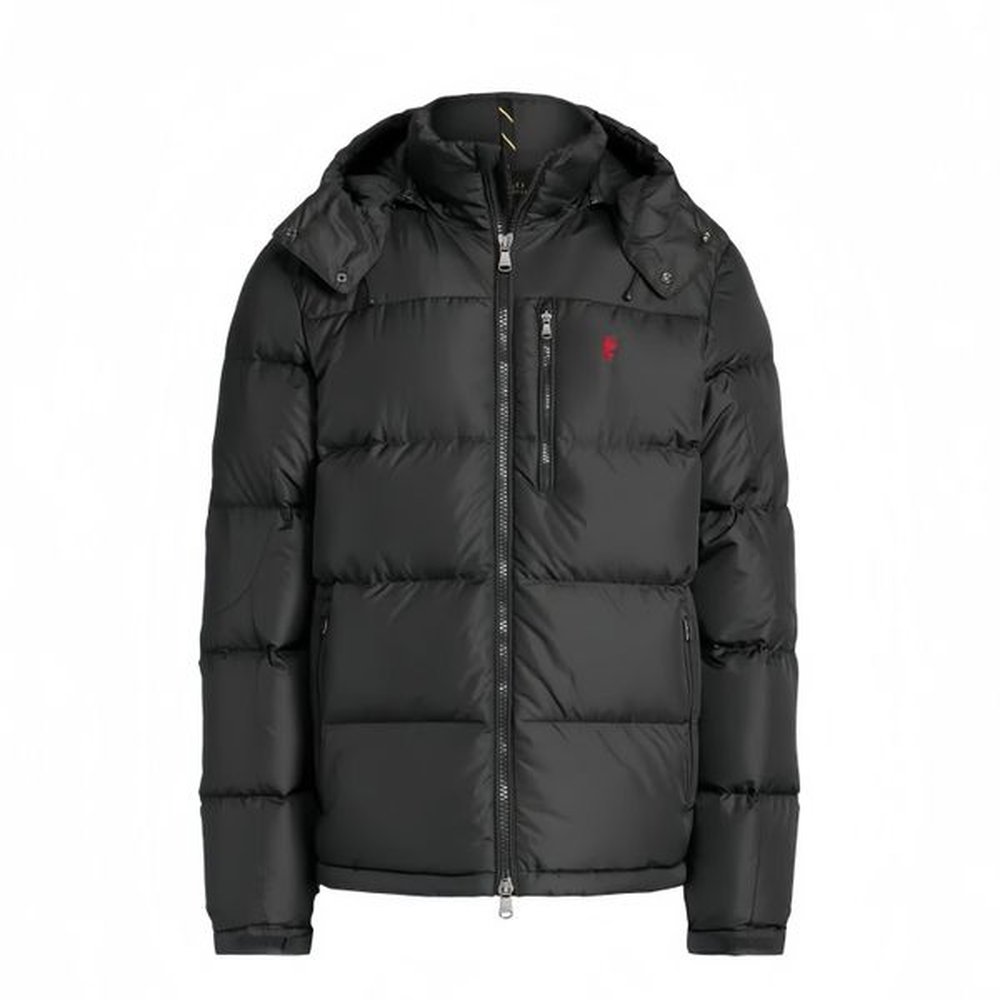 Men's Winter Designer Red Pony Embroidered Badge Polo Jacket Hooded Patchwork Windproof Warm Jacket Duck Down Top European Size