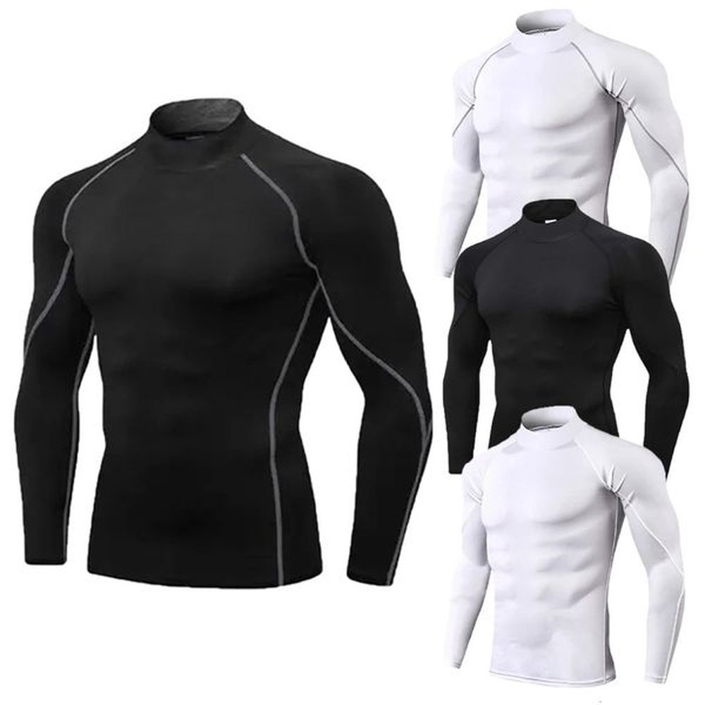 Mens Workout Compression Shirt Turtleneck Long Sleeve Rash Guard Gym Base Layer Athletic Undershirt Gear Sports 241114