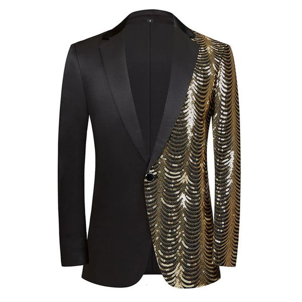 Mens y Wave Striped Gold Sequin Blazer Jacket Shawl Lapel One Button Shiny Wedding Party Suit Jackets Black Tuxedo 241228