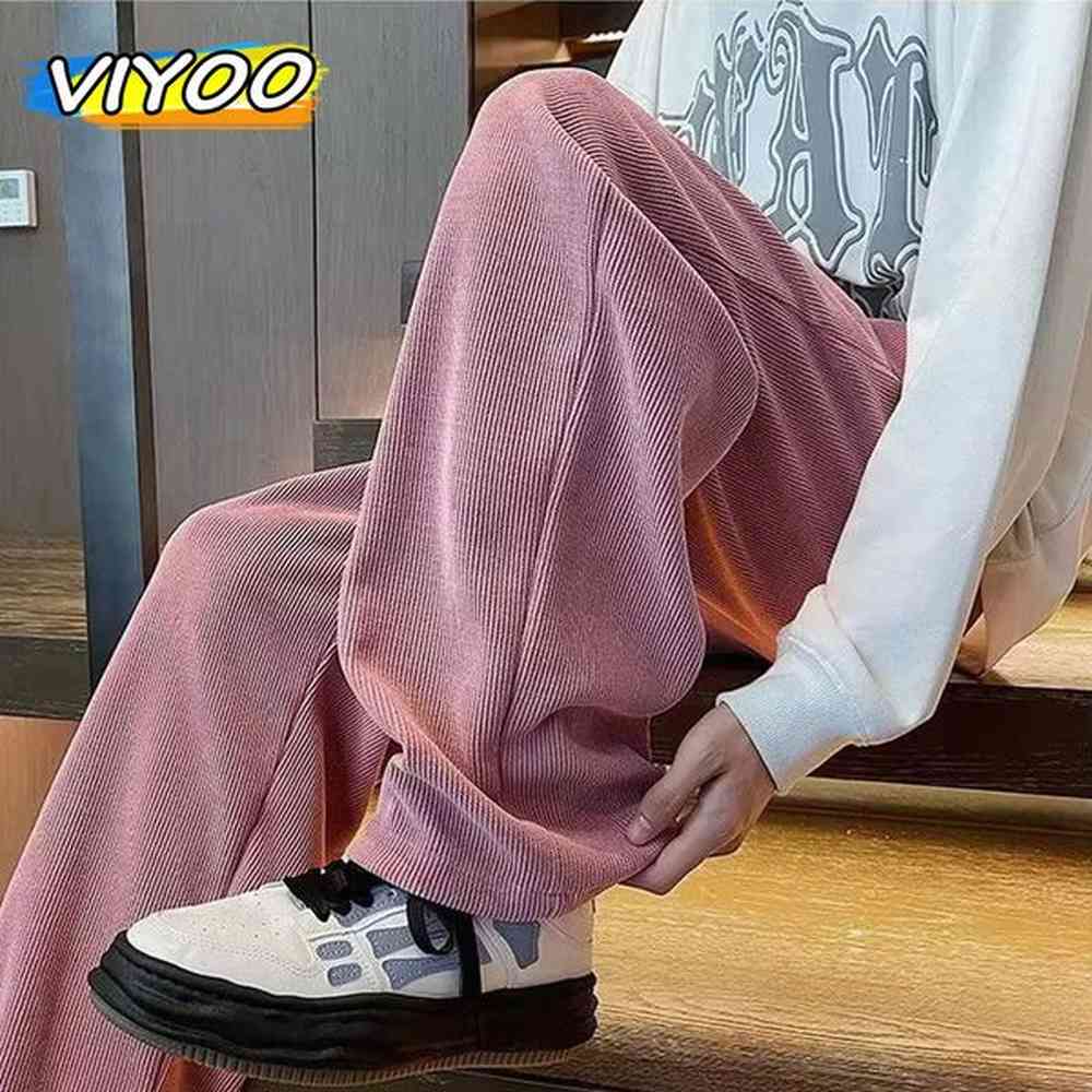 Mens Y2K Pink Corduroy Pants Street Casual Jogging Pants Trouser Mens Sports Pants Korean Review Various Clothing 241223