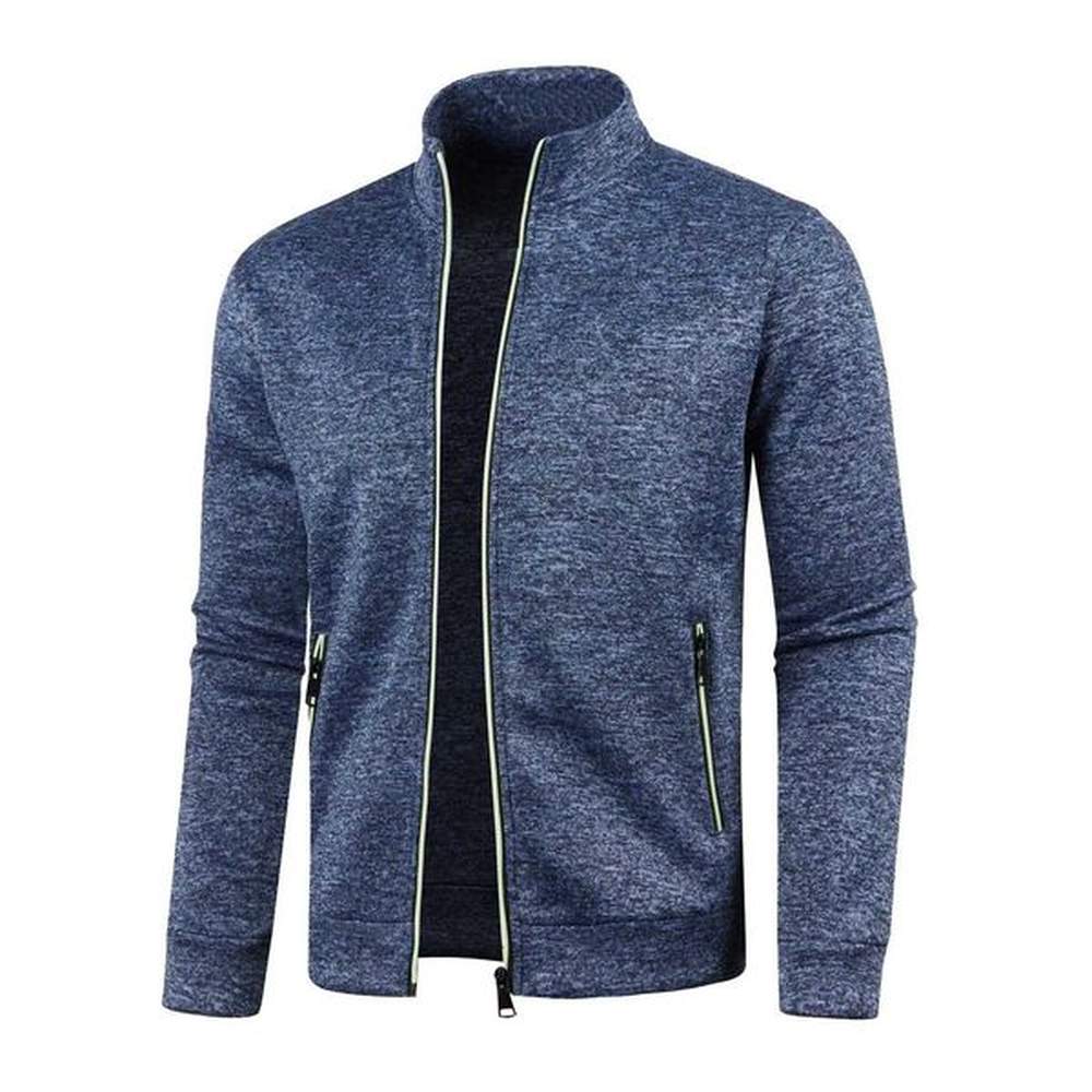 Mens zipper jacket jacket stand up collar warm sweater outdoor sports sweater casual cardigan wool sweater long sleeved navy blue collar swe