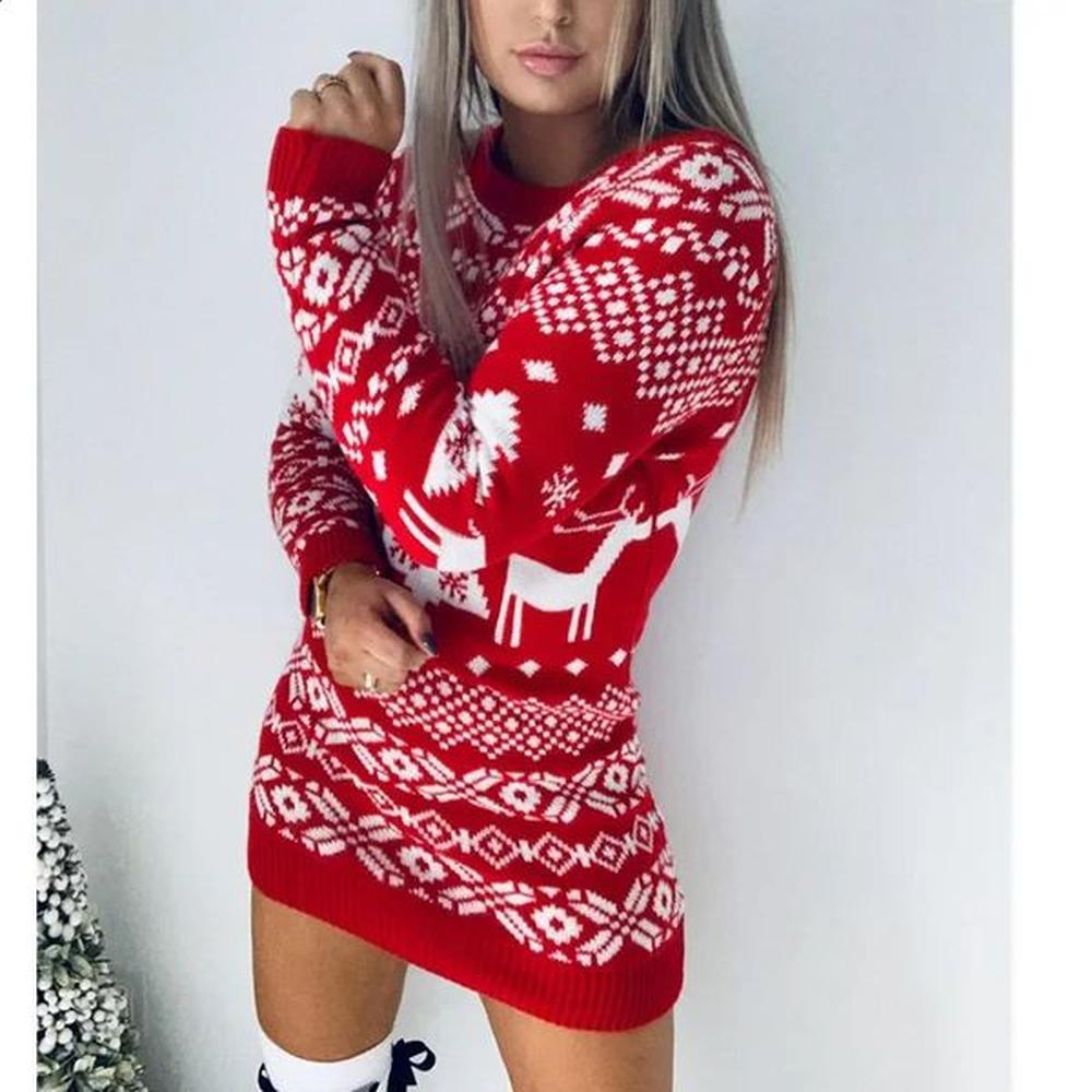 merry christmas womens sweater dress warm thick knitted dresses casual
