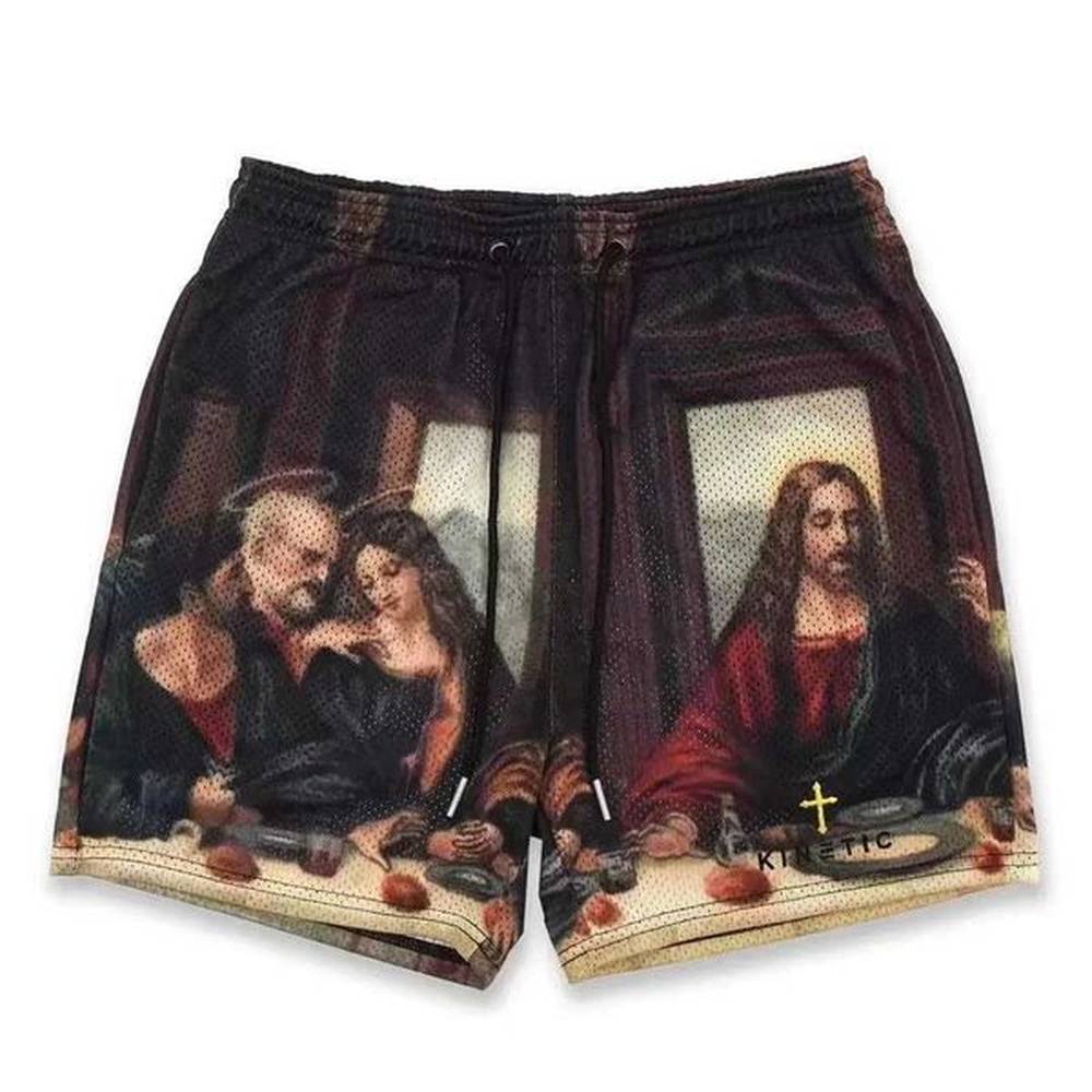 2023 Mesh Breathable Men Shorts GYM Basketball Running Quick-Drying Shorts Baggy Flame Print Fashion Shorts Summer ShortsXJ241226