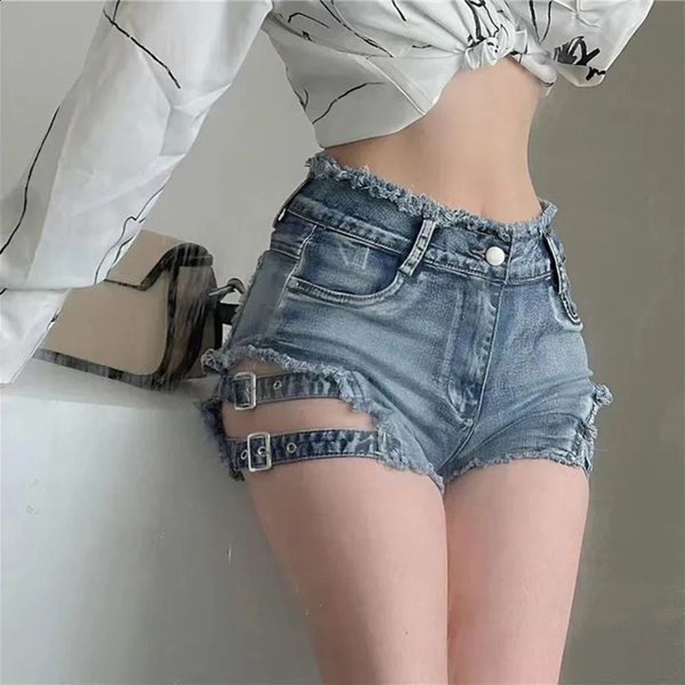 mexzt yk denim shorts women sexy hollow out short jeans