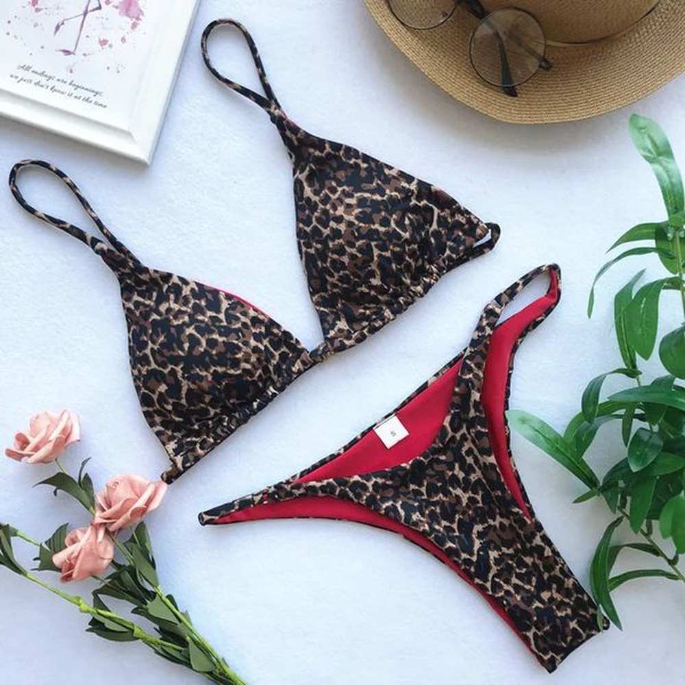 micro leopard bikini women high cut bandage push up