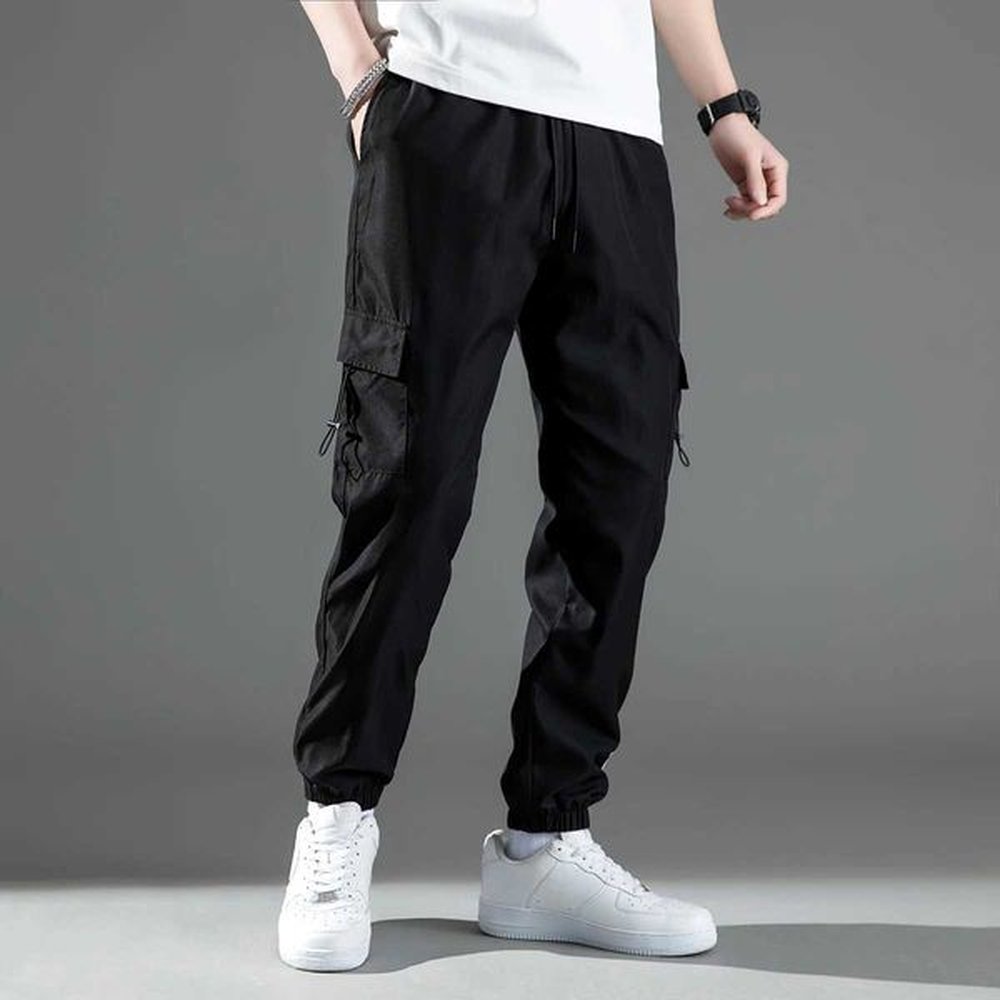 Mid Waist Stylish Drawstring Design Men Trouser Polyester Overalls Thermal for Dating Cargo Pants Pocket LX241007