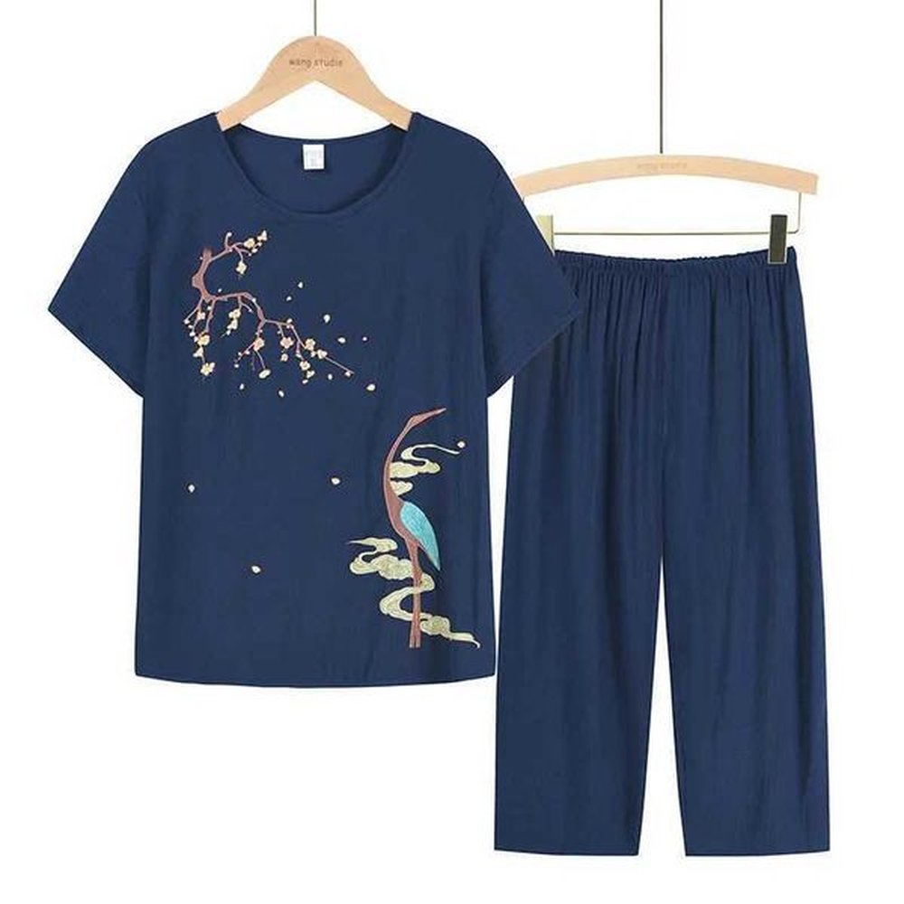 middle aged mothers womens home clothes cotton linen suit short