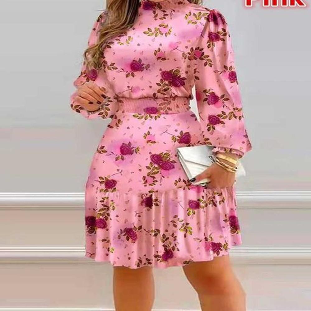 midi dress womens long sleve flower print party elegant evening