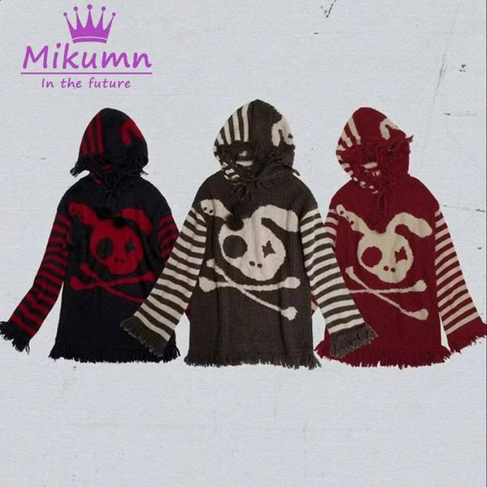 mikumn gothic sweater yk punk skull rabbit printed hoodie loose