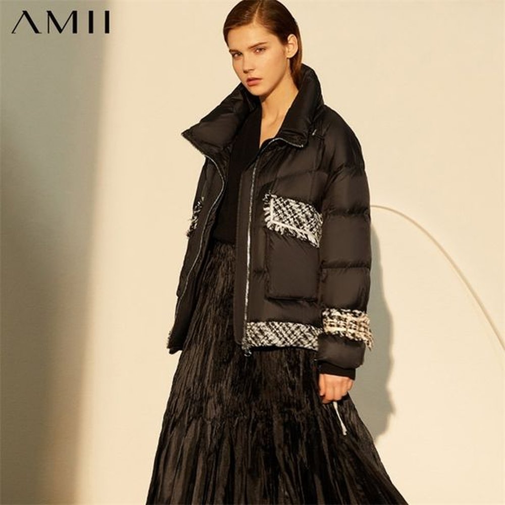 minimalism winter coat women fashion patchwork stand collar zipper womens