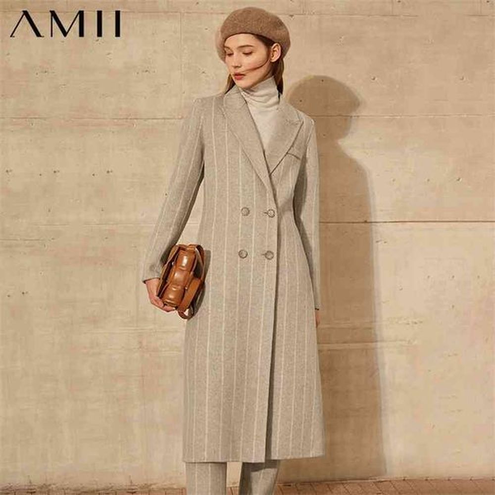 minimalism winter fashion womens coat olstyle stripe lapel double breasted