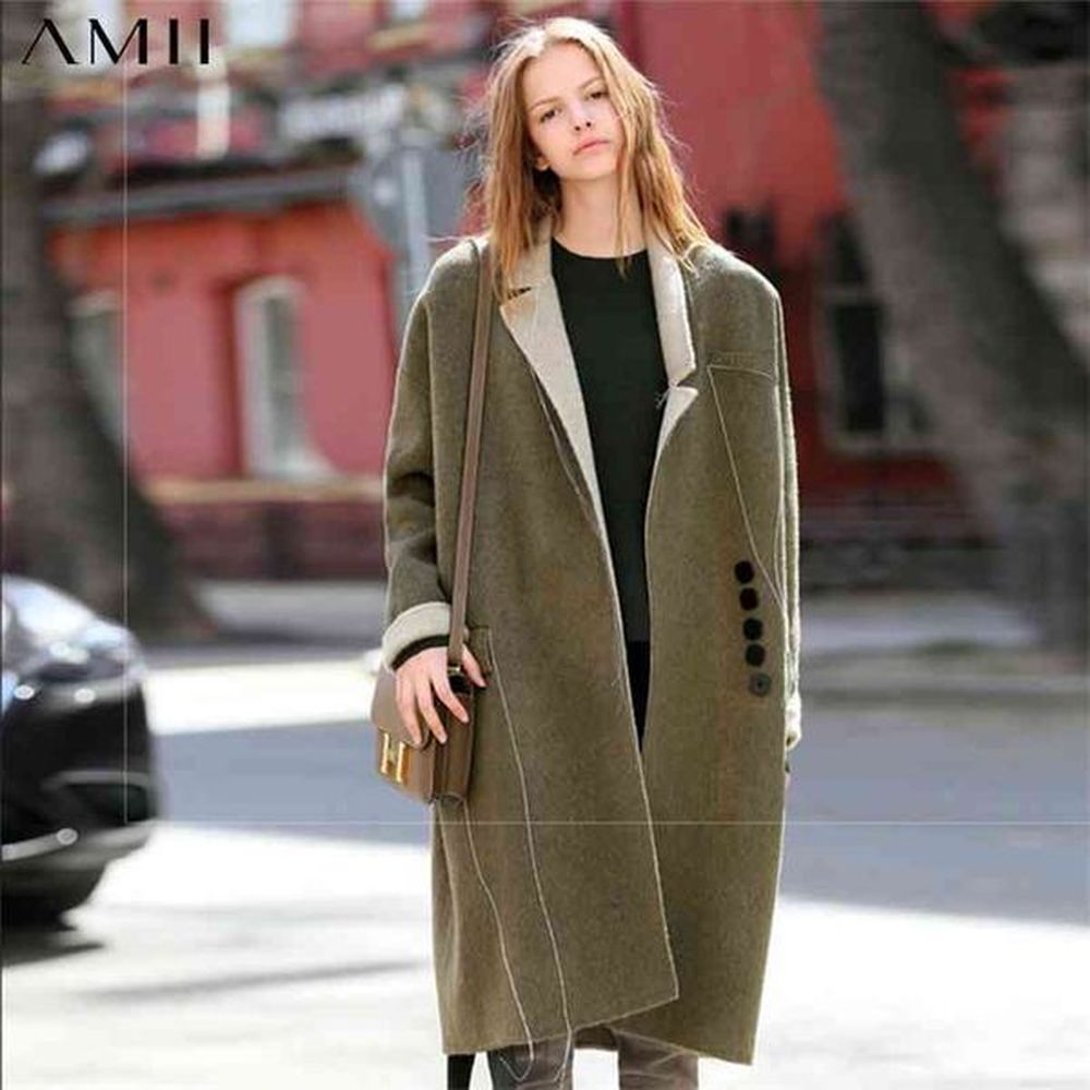 minimalism women winter albaca wool double woolen coat fashion solid