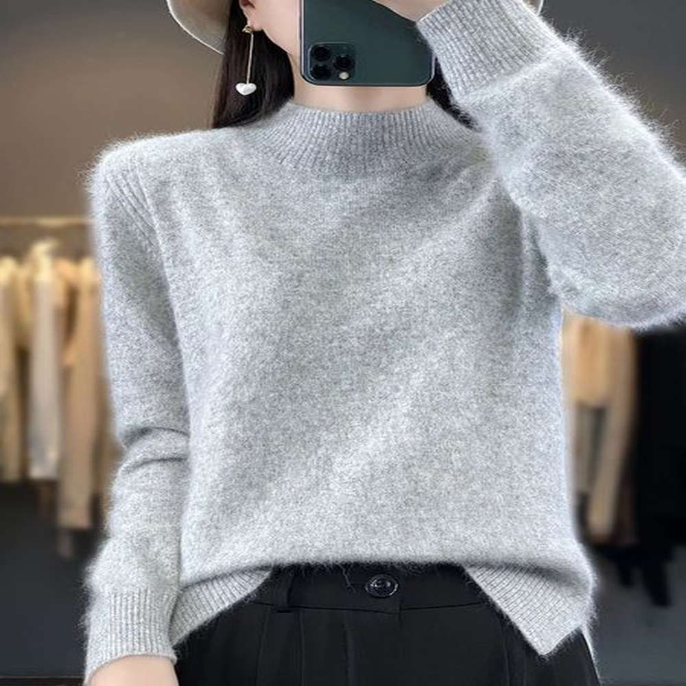 mink cashmere sweater womens half high collar pullover long