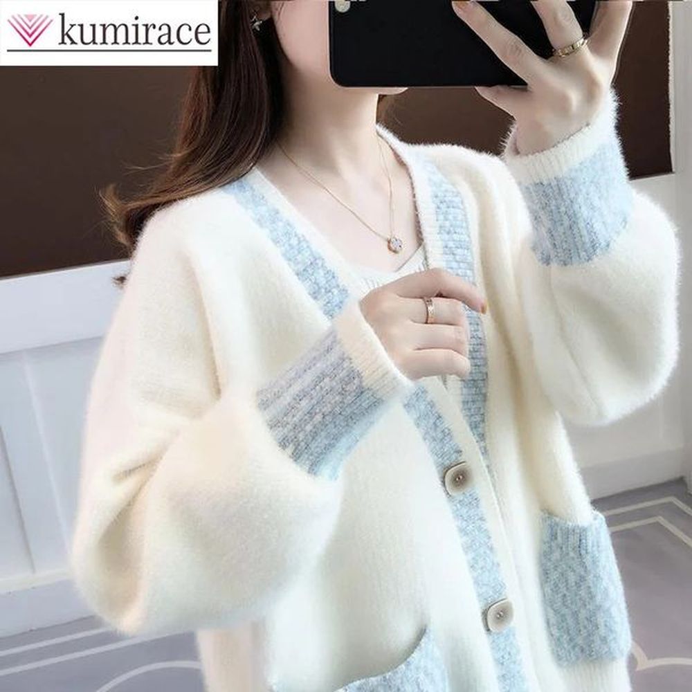 mink fleece sweater cardigan womens spring and autumn thickened