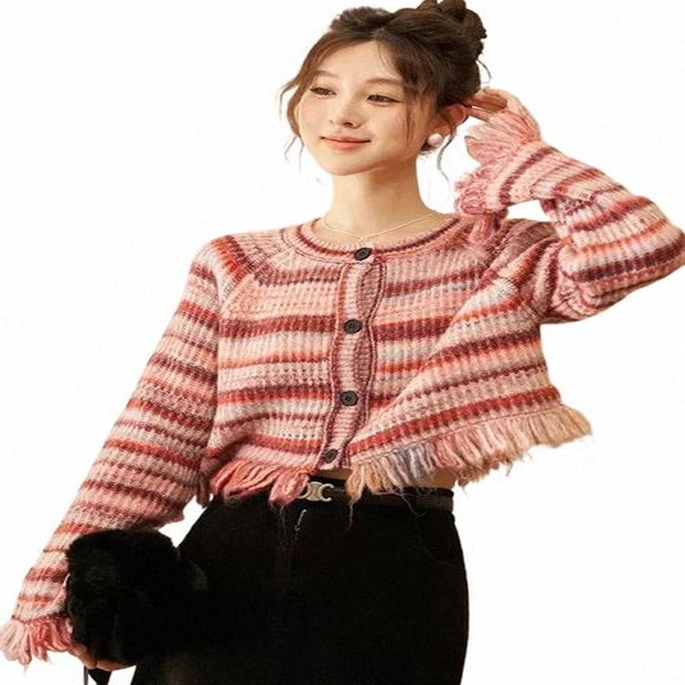 mishow striped tassel short sweater cardigan women autumn winter jumpers