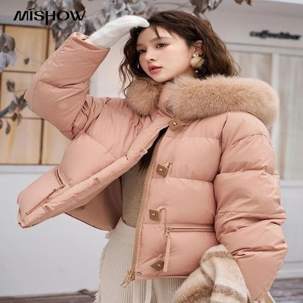mishow womens winter fur collar down jacket fashion loose high