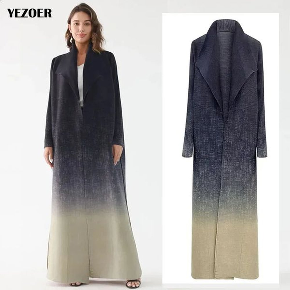 miyake pleated printed women trench coat retro loose large size