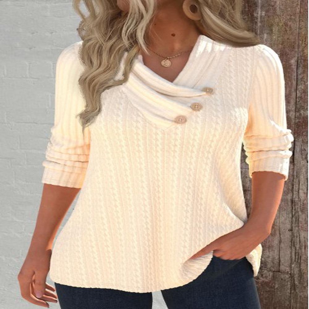 modlily beige button long sleeve asymmetrical neck sweatshirt l