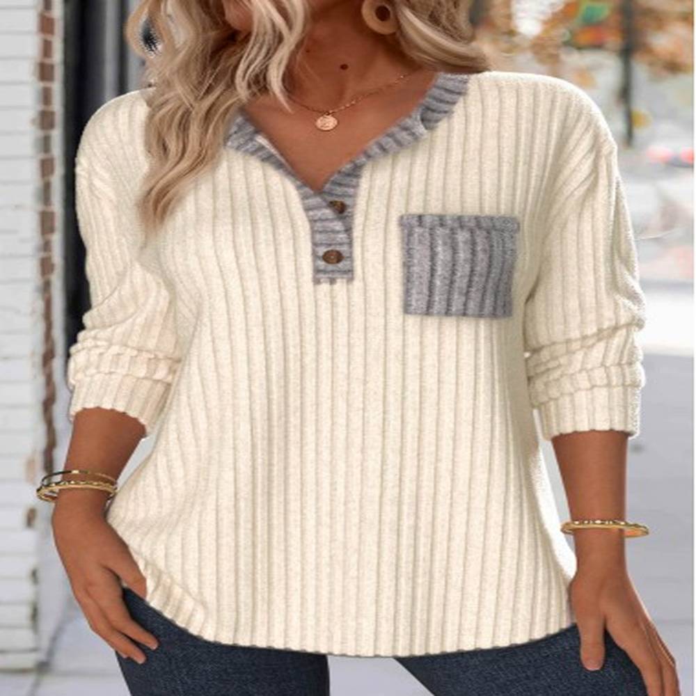 modlily beige button long sleeve split neck sweatshirt s