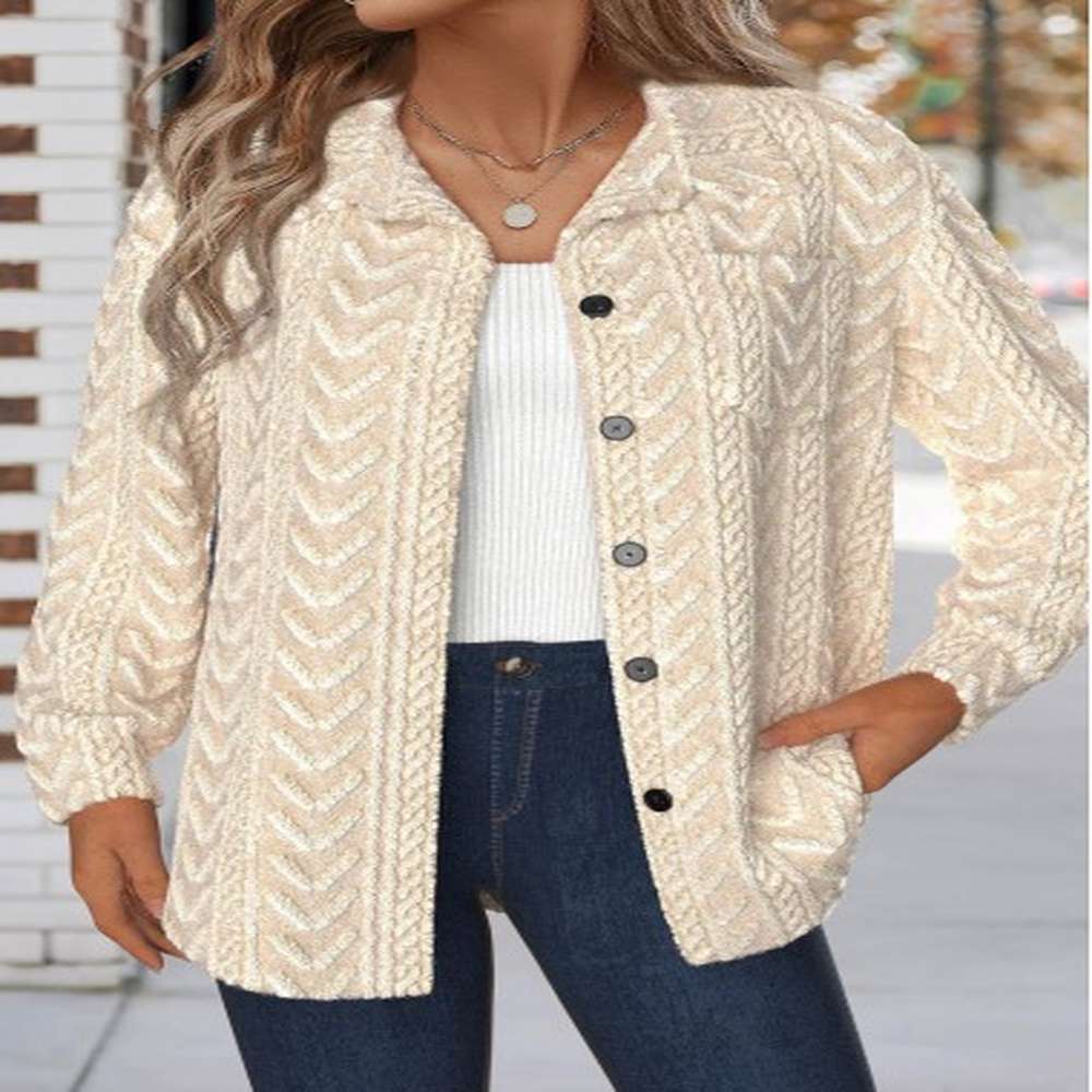 modlily beige button long sleeve turn down collar jacket
