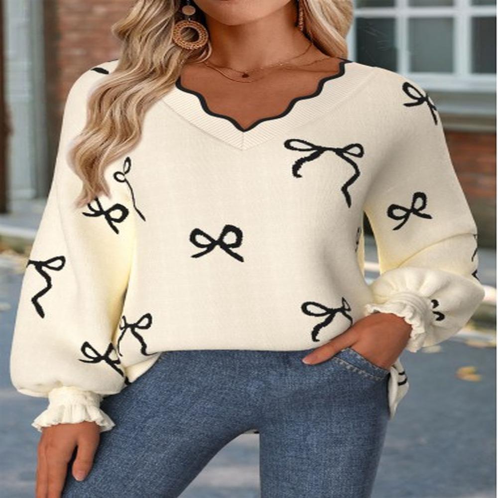 modlily beige curved hem long sleeve v neck sweatshirt