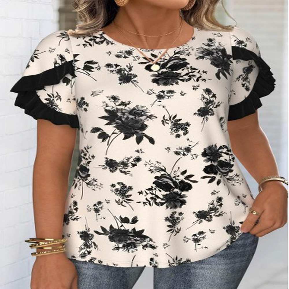 modlily beige floral print blouse l